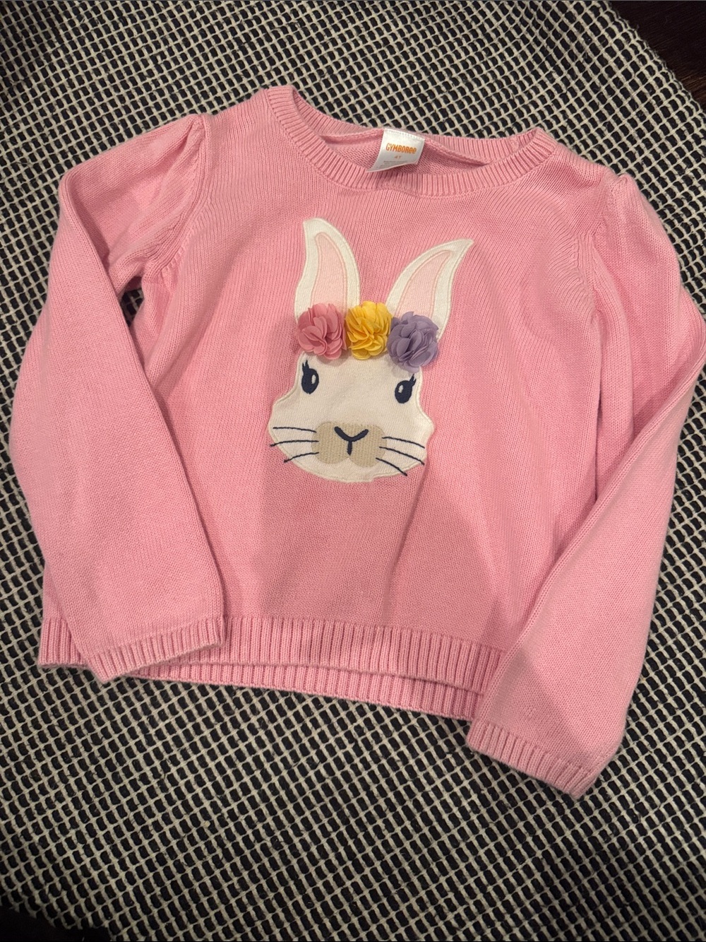 Gymboree Pink Bunny Applique Knit Sweater with Floral Accents
